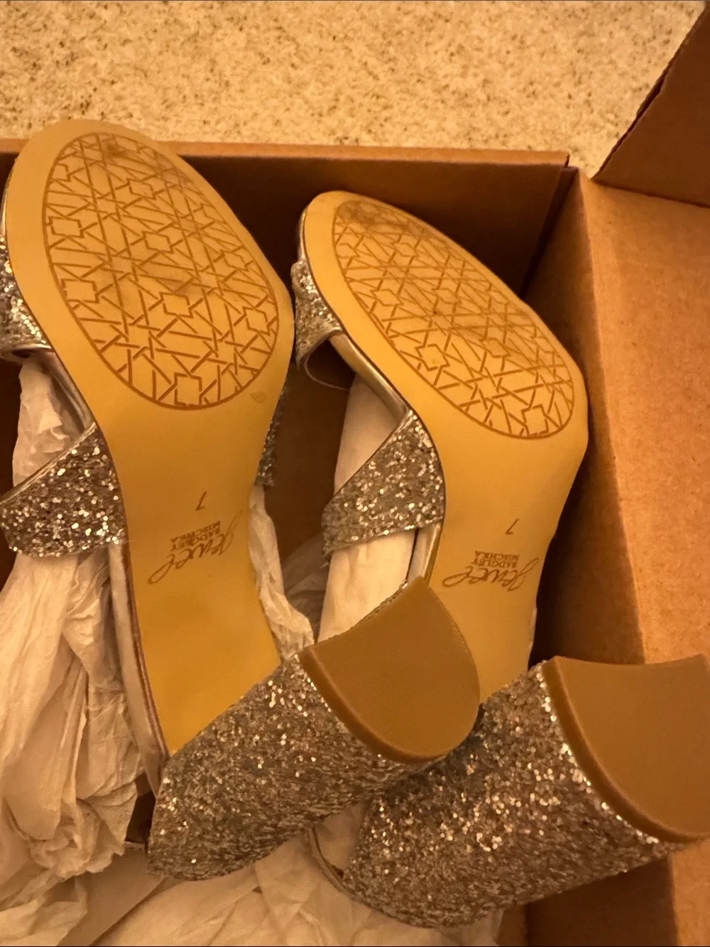 Jewel Badgley Mischka Silver Glitter Strappy Heel Sandals